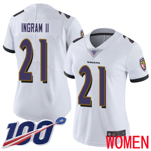 Baltimore Ravens Limited White Women Mark Ingram II Road Jersey NFL Football #21 100th Season Vapor Untouchable